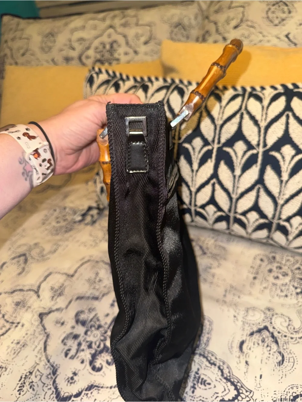 Gucci Black Tote Bag with Bamboo Handles
